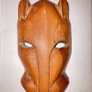Vintage African Animal Mask Hand-Carved Wood Tribal Leopard Big Cat 10x7"